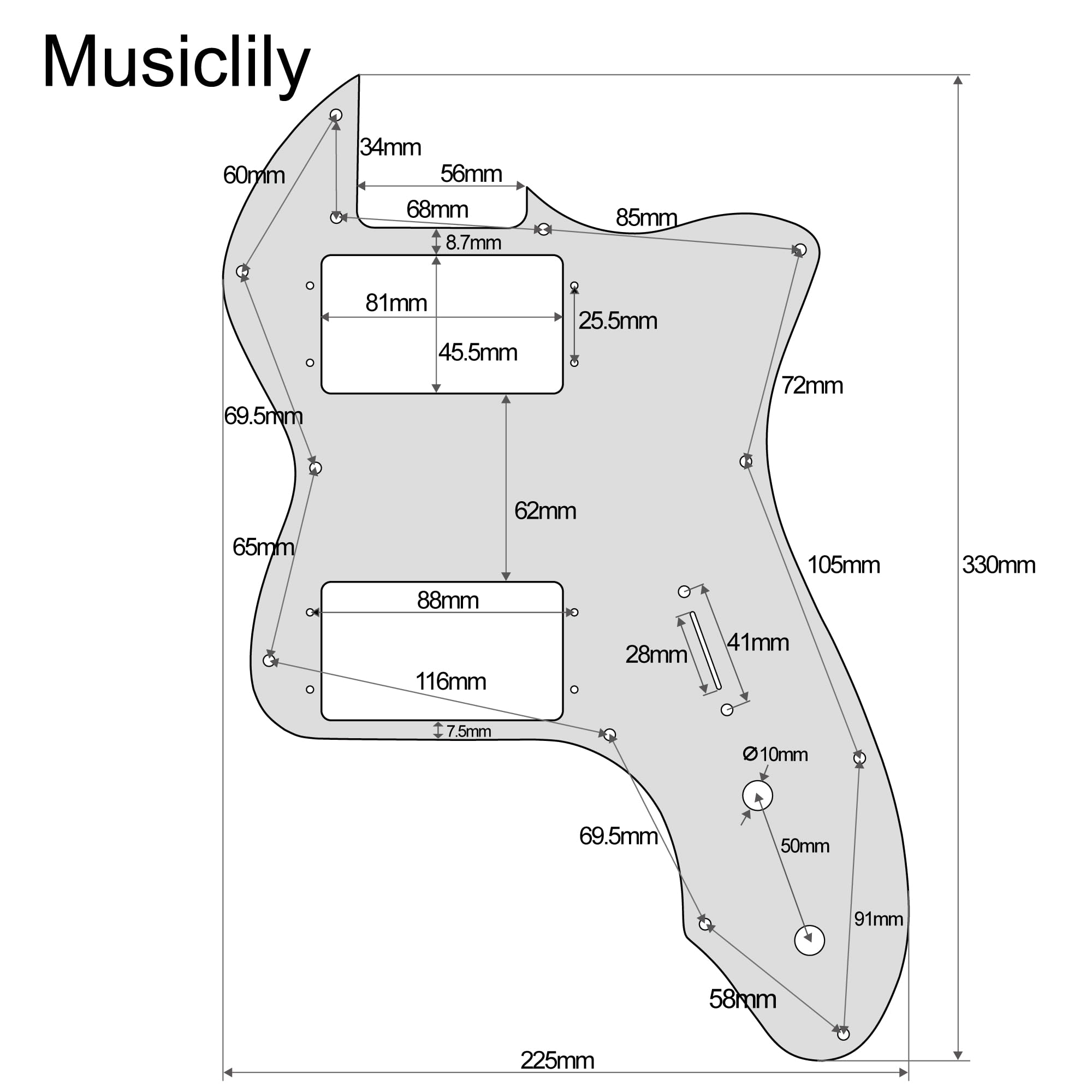 Musiclily Pro 12 Holes Wide Range HH Guitar Pickguard For USA/Mexico Fender 72 Tele Thinline Style Electric Guitar, 4Ply Aged Wh